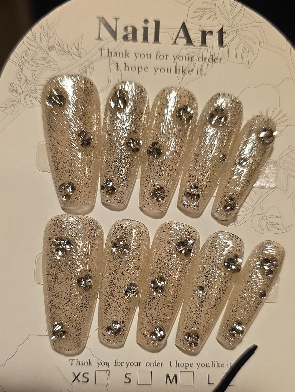 Sparkling Gold Rhinestone Press-On Nail Set - Size Large